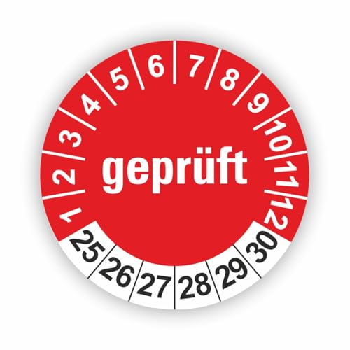 Fassbender-Druck PRÜFPLAKETTEN - Hochwertige Prüfetiketten GEPRÜFT Ø 40mm - Selbstklebende PVC-Folie - Wartungsetiketten für Prüfung - Prüfplakette für Prüfungsnachweis (30 Stück) von Fassbender-Druck PRÜFPLAKETTEN