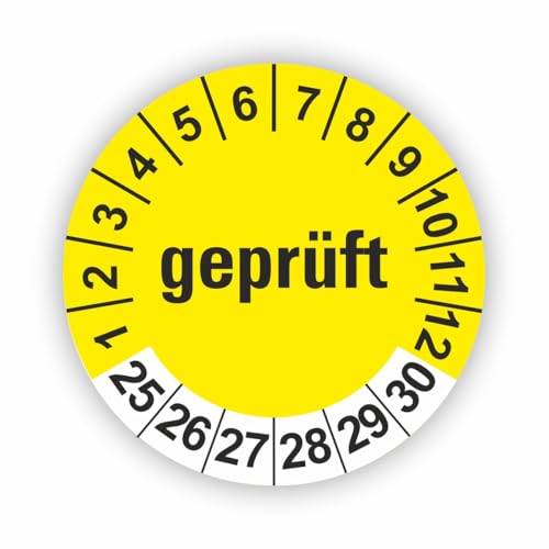Fassbender-Druck PRÜFPLAKETTEN - Hochwertige Prüfetiketten GEPRÜFT Ø 40mm - Selbstklebende PVC-Folie - Wartungsetiketten für Prüfung - Prüfplakette für Prüfungsnachweis (30 Stück) von Fassbender-Druck PRÜFPLAKETTEN