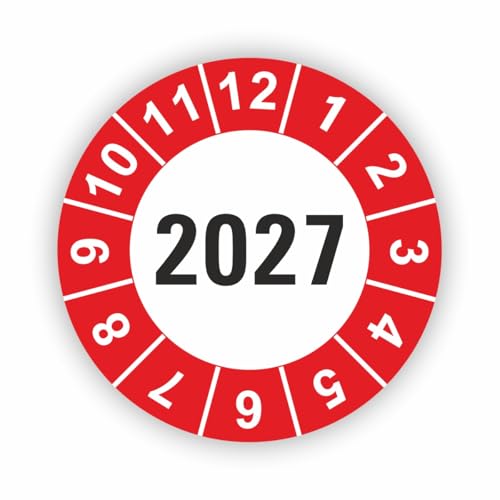 Fassbender-Druck PRÜFPLAKETTEN - Hochwertige Prüfetiketten JAHRESPLAKETTE 2027 Ø 20mm - Selbstklebende PVC-Folie - Wartungsetiketten für Prüfung - Prüfplakette für Prüfungsnachweis (120 Stück) von Fassbender-Druck PRÜFPLAKETTEN