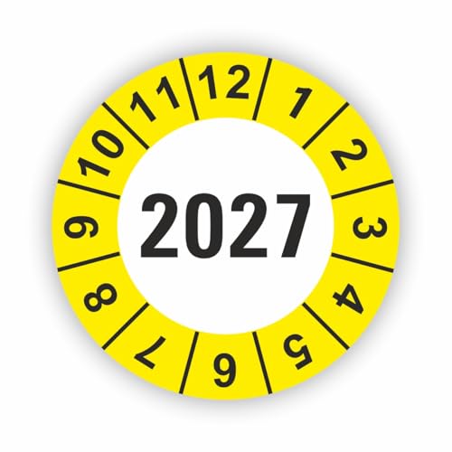 Fassbender-Druck PRÜFPLAKETTEN - Hochwertige Prüfetiketten JAHRESPLAKETTE 2027 Ø 30mm - Selbstklebende PVC-Folie - Wartungsetiketten für Prüfung - Prüfplakette für Prüfungsnachweis (5 Stück) von Fassbender-Druck PRÜFPLAKETTEN