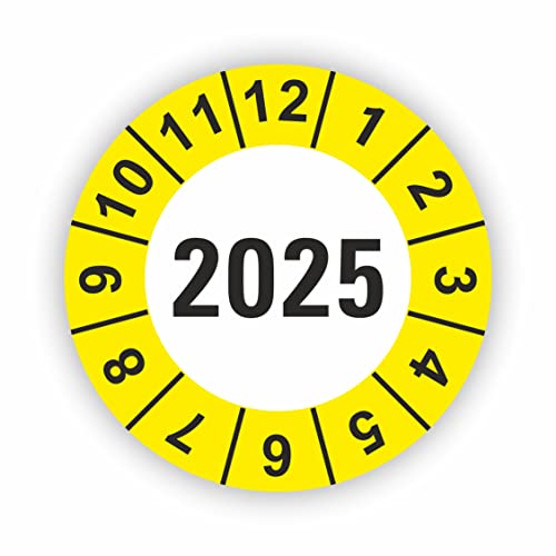 Fassbender-Druck PRÜFPLAKETTEN - Hochwertige Prüfetiketten JAHRESPLAKETTE 2025 Ø 20mm - Selbstklebende PVC-Folie - Wartungsetiketten für Prüfung - Prüfplakette für Prüfungsnachweis (120 Stück) von Fassbender-Druck PRÜFPLAKETTEN