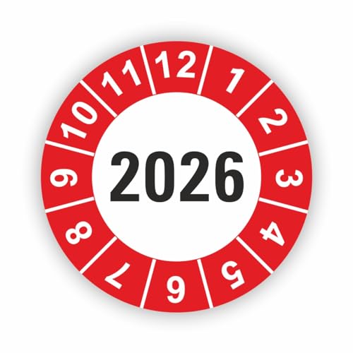 Fassbender-Druck PRÜFPLAKETTEN - Hochwertige Prüfetiketten JAHRESPLAKETTE 2026 Ø 20mm - Selbstklebende PVC-Folie - Wartungsetiketten für Prüfung - Prüfplakette für Prüfungsnachweis (10 Stück) von Fassbender-Druck PRÜFPLAKETTEN
