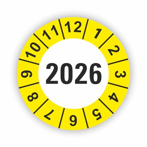 Fassbender-Druck PRÜFPLAKETTEN - Hochwertige Prüfetiketten JAHRESPLAKETTE 2026 Ø 30mm - Selbstklebende PVC-Folie - Wartungsetiketten für Prüfung - Prüfplakette für Prüfungsnachweis (90 Stück) von Fassbender-Druck PRÜFPLAKETTEN