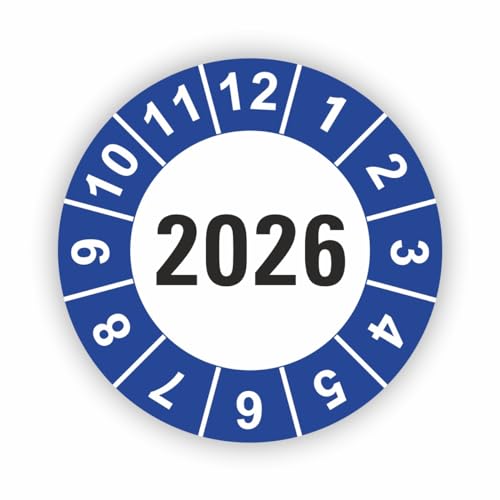 Fassbender-Druck PRÜFPLAKETTEN - Hochwertige Prüfetiketten JAHRESPLAKETTE 2026 Ø 40mm - Selbstklebende PVC-Folie - Wartungsetiketten für Prüfung - Prüfplakette für Prüfungsnachweis (250 Stück) von Fassbender-Druck PRÜFPLAKETTEN