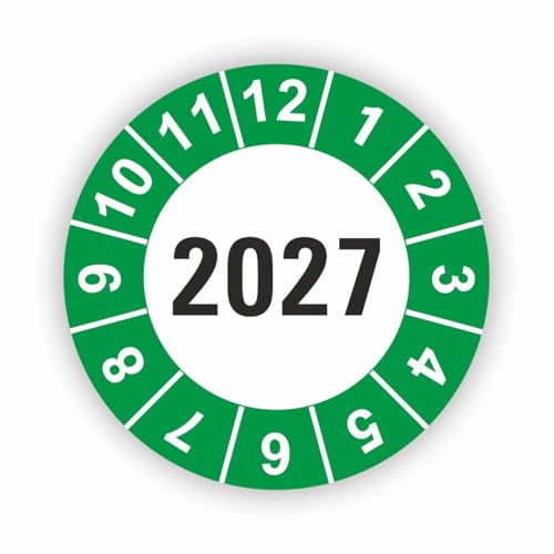 Fassbender-Druck PRÜFPLAKETTEN - Hochwertige Prüfetiketten JAHRESPLAKETTE 2027 Ø 20mm - Selbstklebende PVC-Folie - Wartungsetiketten für Prüfung - Prüfplakette für Prüfungsnachweis (90 Stück) von Fassbender-Druck PRÜFPLAKETTEN