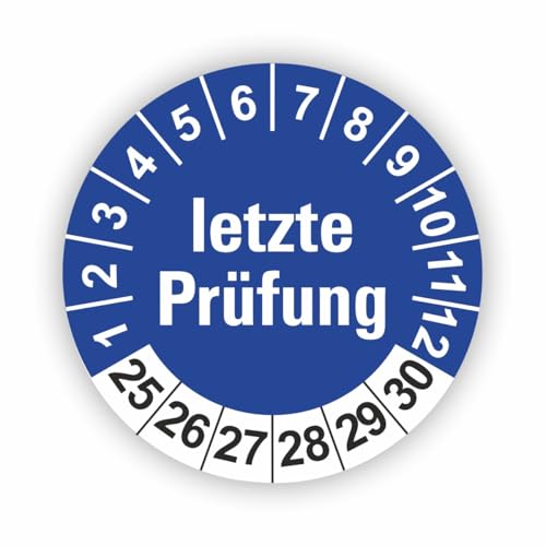 Fassbender-Druck PRÜFPLAKETTEN - Hochwertige Prüfetiketten LETZTE PRÜFUNG Ø 30mm - Selbstklebende PVC-Folie - Wartungsetiketten für Prüfung - Prüfplakette für Prüfungsnachweis (30 Stück) von Fassbender-Druck PRÜFPLAKETTEN