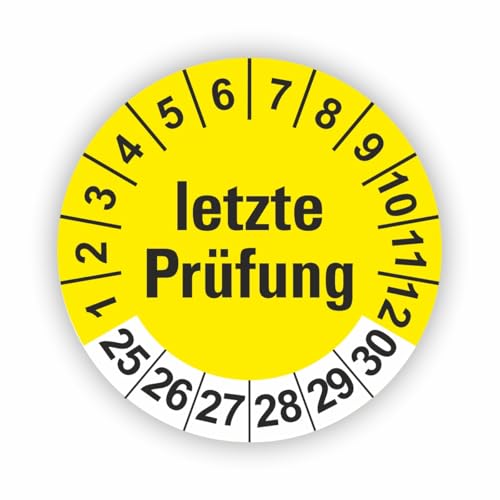 Fassbender-Druck PRÜFPLAKETTEN - Hochwertige Prüfetiketten LETZTE PRÜFUNG Ø 30mm - Selbstklebende PVC-Folie - Wartungsetiketten für Prüfung - Prüfplakette für Prüfungsnachweis (60 Stück) von Fassbender-Druck PRÜFPLAKETTEN