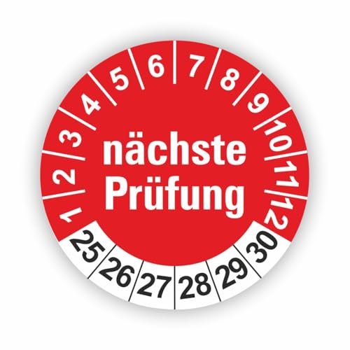 Fassbender-Druck PRÜFPLAKETTEN - Hochwertige Prüfetiketten NÄCHSTE PRÜFUNG Ø 20mm - Selbstklebende PVC-Folie - Wartungsetiketten für Prüfung - Prüfplakette für Prüfungsnachweis (500 Stück) von Fassbender-Druck PRÜFPLAKETTEN