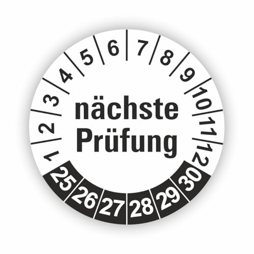 Fassbender-Druck PRÜFPLAKETTEN - Hochwertige Prüfetiketten NÄCHSTE PRÜFUNG Ø 30mm - Selbstklebende PVC-Folie - Wartungsetiketten für Prüfung - Prüfplakette für Prüfungsnachweis (30 Stück) von Fassbender-Druck PRÜFPLAKETTEN