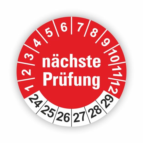 Fassbender-Druck PRÜFPLAKETTEN - Hochwertige Prüfetiketten NÄCHSTE PRÜFUNG Ø 30mm - Selbstklebende PVC-Folie - Wartungsetiketten für Prüfung - Prüfplakette für Prüfungsnachweis (90 Stück) von Fassbender-Druck PRÜFPLAKETTEN