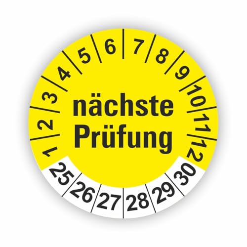 Fassbender-Druck PRÜFPLAKETTEN - Hochwertige Prüfetiketten NÄCHSTE PRÜFUNG Ø 40mm - Selbstklebende PVC-Folie - Wartungsetiketten für Prüfung - Prüfplakette für Prüfungsnachweis (10 Stück) von Fassbender-Druck PRÜFPLAKETTEN