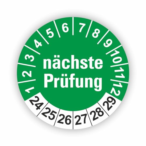 Fassbender-Druck PRÜFPLAKETTEN - Hochwertige Prüfetiketten NÄCHSTE PRÜFUNG Ø 30mm - Selbstklebende PVC-Folie - Wartungsetiketten für Prüfung - Prüfplakette für Prüfungsnachweis (120 Stück) von Fassbender-Druck PRÜFPLAKETTEN