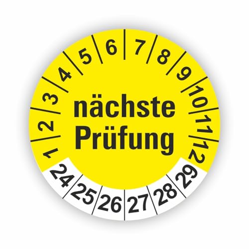 Fassbender-Druck PRÜFPLAKETTEN - Hochwertige Prüfetiketten NÄCHSTE PRÜFUNG Ø 40mm - Selbstklebende PVC-Folie - Wartungsetiketten für Prüfung - Prüfplakette für Prüfungsnachweis (500 Stück) von Fassbender-Druck PRÜFPLAKETTEN