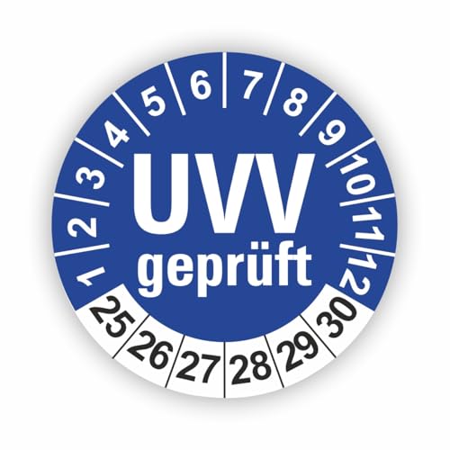Fassbender-Druck PRÜFPLAKETTEN - Hochwertige Prüfetiketten UVV PRÜFUNG Ø 20mm - Selbstklebende PVC-Folie - Wartungsetiketten für Prüfung - Prüfplakette für Prüfungsnachweis (30 Stück) von Fassbender-Druck PRÜFPLAKETTEN