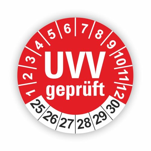 Fassbender-Druck PRÜFPLAKETTEN - Hochwertige Prüfetiketten UVV PRÜFUNG Ø 40mm - Selbstklebende PVC-Folie - Wartungsetiketten für Prüfung - Prüfplakette für Prüfungsnachweis (10 Stück) von Fassbender-Druck PRÜFPLAKETTEN