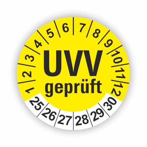 Fassbender-Druck PRÜFPLAKETTEN - Hochwertige Prüfetiketten UVV PRÜFUNG Ø 40mm - Selbstklebende PVC-Folie - Wartungsetiketten für Prüfung - Prüfplakette für Prüfungsnachweis (30 Stück) von Fassbender-Druck PRÜFPLAKETTEN