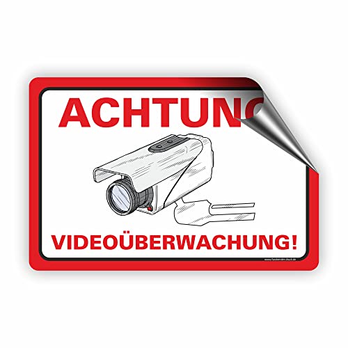 ACHTUNG VIDEOÜBERWACHUNG (Rot) - Videoüberwachung Schild/VÜ-008 - (45x30cm AUFKL.) von Fassbender-Druck SCHILDER