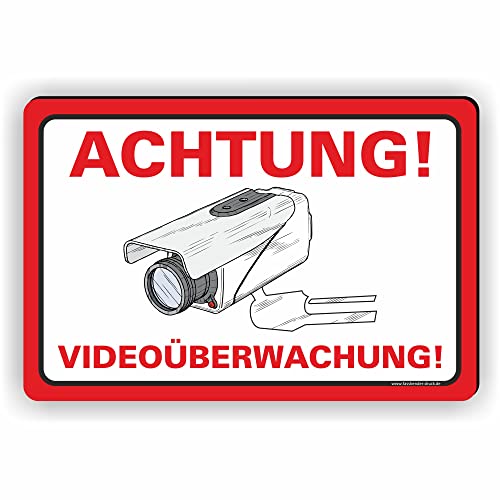 ACHTUNG VIDEOÜBERWACHUNG (Rot) - Videoüberwachung Schild/VÜ-008 - (60x40cm SCHILD) von Fassbender-Druck SCHILDER