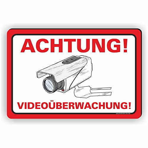 ACHTUNG VIDEOÜBERWACHUNG (Rot) - Videoüberwachung Schild/VÜ-008 - (15x10cm SCHILD) von Fassbender-Druck SCHILDER
