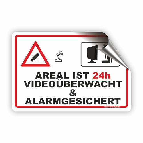 AREAL IST VIDEOÜBERWACHT UND ALARMGESCIHERT/Videoüberwachung - SCHILD/D-057 (30x20cm Aufkleber) von Fassbender-Druck SCHILDER