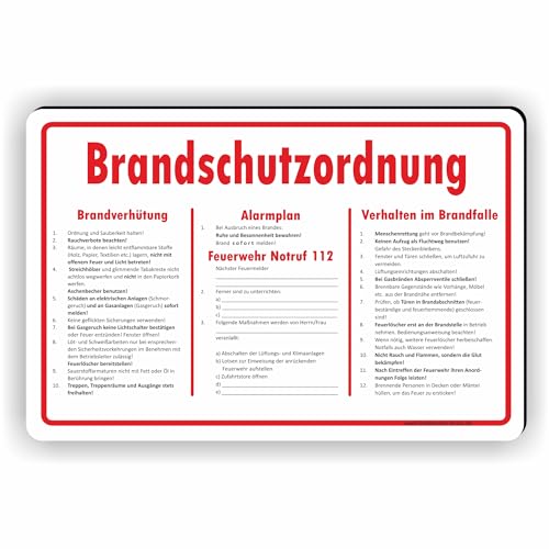 BRANDSCHUTZORDNUNG/Brandverhütung/Alarmplan/Verhalten im Brandfall - SCHILD/D-039 (30x20cm Schild) von Fassbender-Druck SCHILDER