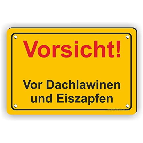 Fassbender-Druck SCHILDER - ACHTUNG DACHLAWINEN Schild mit Bohrlöchern - vorgebohrtes Schild zum Markieren einer Gefahrenzone Privatweg/Begehen & Befahren auf eig. Gefahr (45x30cm Schild) von Fassbender-Druck SCHILDER