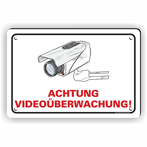 Fassbender-Druck SCHILDER - ACHTUNG VIDEOÜBERWACHT vorgebohrtes Schild zum Markieren eines videoüberwachten Bereiches - Videoüberwachungsschild mit Bohrlöchern - (30x20cm SCHILD) von Fassbender-Druck SCHILDER