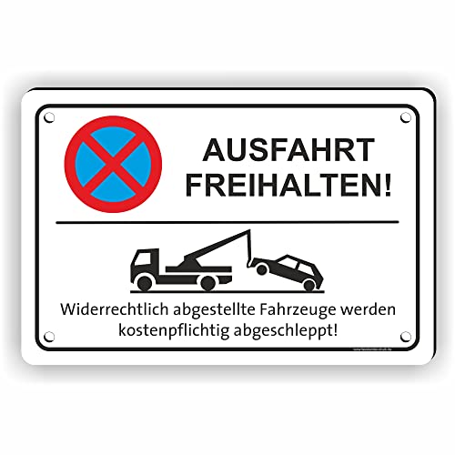 Fassbender-Druck SCHILDER - AUSFAHRT FREIHALTEN - vorgebohrtes Parken verboten Schild - Schild mit Bohrlöchern zum Markieren vom absoluten Parkverbot/Parkverbotsschild (30x20cm Schild) von Fassbender-Druck SCHILDER