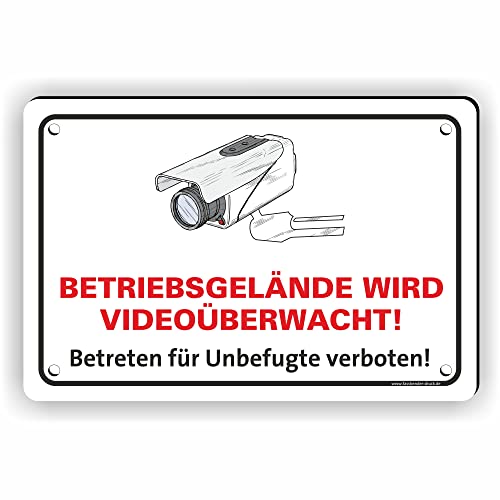 Fassbender-Druck SCHILDER - BETRIEBSGELÄNDE VIDEOÜBERWACHT vorgebohrtes Schild zum Markieren eines videoüberwachten Bereiches - Videoüberwachungsschild mit Bohrlöchern - (45x30cm SCHILD) von Fassbender-Druck SCHILDER