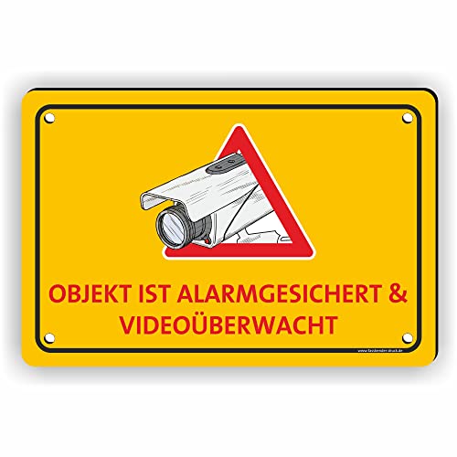 Fassbender-Druck SCHILDER - OBJEKT IST ALARMGESICHERT vorgebohrtes Schild zum Markieren eines videoüberwachten Bereiches - Videoüberwachungsschild mit Bohrlöchern - (15x10cm SCHILD) von Fassbender-Druck SCHILDER