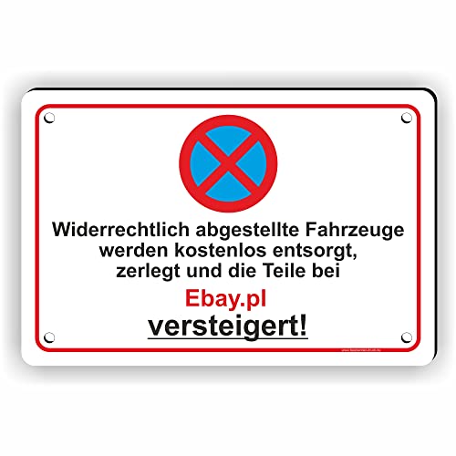 Fassbender-Druck SCHILDER - PARKVERBOT TEILE WERDEN VERSTEIGERT - vorgebohrtes Parken verboten Schild - lustiges FUN Schild mit Bohrlöchern zum Markieren vom Parkverbot (45x30cm Schild) von Fassbender-Druck SCHILDER