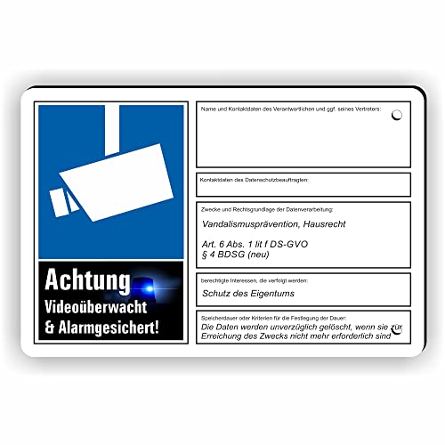 Fassbender-Druck SCHILDER - VIDEOÜBERWACHT DSGVO (BDSG) konform vorgebohrtes Schild zum Markieren eines videoüberwachten Bereiches - Videoüberwachungsschild mit Bohrlöchern - (15x10cm SCHILD) von Fassbender-Druck SCHILDER