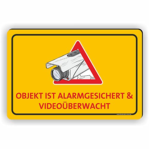 OBJEKT IST ALARMGESICHERT (gelb) - Videoüberwachung Schild/VÜ-005 - (60x40cm SCHILD) von Fassbender-Druck SCHILDER