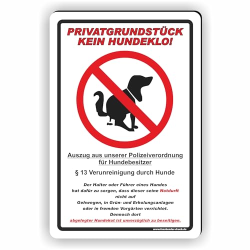 Privatgrundstück - Kein Hundeklo Schild/Kein Hundekot/T-002 (10x15cm Schild) von Fassbender-Druck SCHILDER