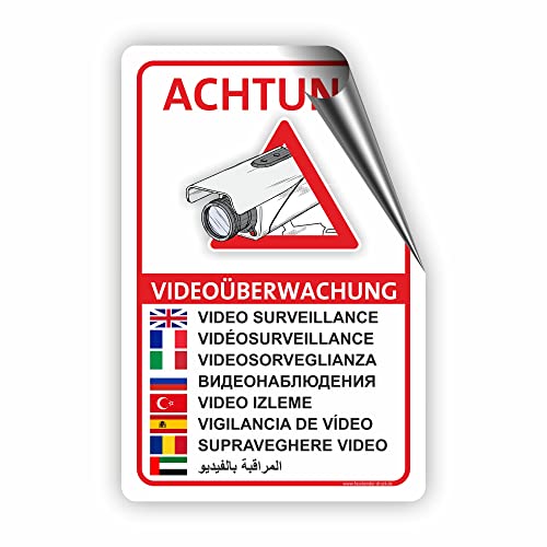 VIDEOÜBERWACHT (9 Sprachen) - Videoüberwachung Schild/VÜ-013 - (15x10cm AUFKL.) von Fassbender-Druck SCHILDER