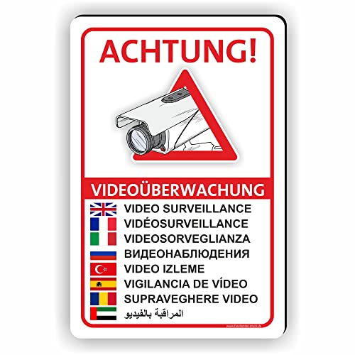 VIDEOÜBERWACHT (9 Sprachen) - Videoüberwachung Schild/VÜ-013 - (60x40cm SCHILD) von Fassbender-Druck SCHILDER