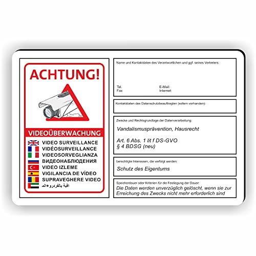 dsgvo BDSG - Videoüberwachung Schild/VÜ-015 - (30x20cm SCHILD) von Fassbender-Druck SCHILDER