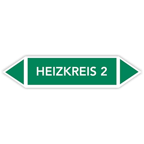 Fassbender-Druck Warnzeichen Rohrleitungskennzeichnung - Fließrichtung Rohrleitungskennzeichen mit beiden Ecken nach TRGS 201 und DIN 2403 (Heizkreis 2 - FL-113-20 Stück) von Fassbender-Druck Warnzeichen