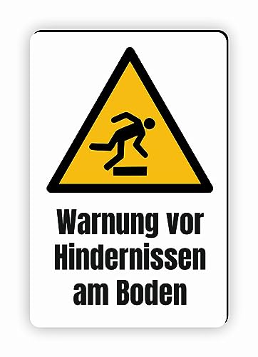 Warnzeichen (W007) Warnung vor Hindernissen am Boden - Eckiges Warnschild mit Text - Warnschild mit Text - nach DIN EN ISO 7010 von Fassbender-Druck Warnzeichen