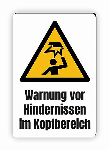 Warnzeichen (W020) Warnung vor Hindernissen im Kopfbereich - Eckiges Warnschild mit Text - Warnschild mit Text - nach DIN EN ISO 7010 von Fassbender-Druck Warnzeichen