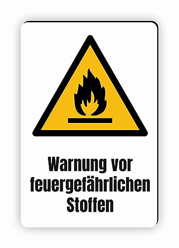 Warnzeichen (W021) Warnung vor feuergefährlichen Stoffen - Eckiges Warnschild mit Text - Warnschild mit Text - nach DIN EN ISO 7010 von Fassbender-Druck Warnzeichen