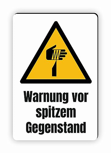Warnzeichen (W022) Warnung vor spitzem Gegenstand - Eckiges Warnschild mit Text - Warnschild mit Text - nach DIN EN ISO 7010 von Fassbender-Druck Warnzeichen
