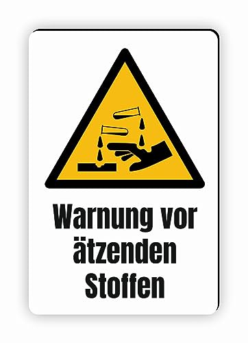 Warnzeichen (W023) Warnung vor ätzenden Stoffen - Eckiges Warnschild mit Text - Warnschild mit Text - nach DIN EN ISO 7010 von Fassbender-Druck Warnzeichen