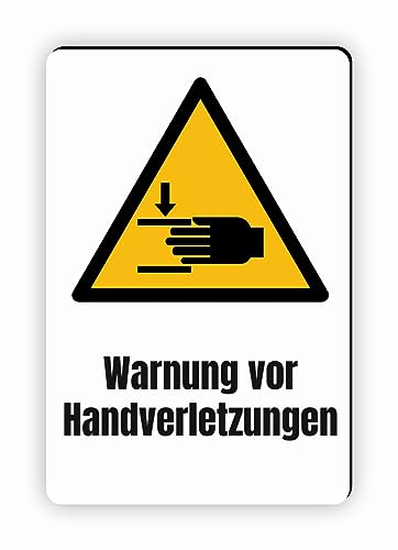 Warnzeichen (W024) Warnung vor Handverletzungen - Eckiges Warnschild mit Text - Warnschild mit Text - nach DIN EN ISO 7010 von Fassbender-Druck Warnzeichen