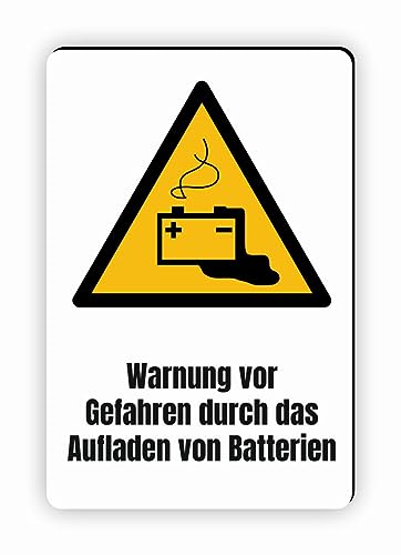 Warnzeichen (W026) Warnung vor Gefahren durch das Aufladen von Batterien - Eckiges Warnschild mit Text - Warnschild mit Text - nach DIN EN ISO 7010 von Fassbender-Druck Warnzeichen