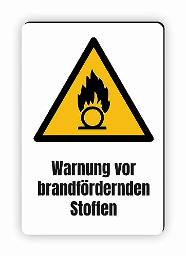 Warnzeichen (W028) Warnung vor brandfördernden Stoffen - Eckiges Warnschild mit Text - Warnschild mit Text - nach DIN EN ISO 7010 von Fassbender-Druck Warnzeichen