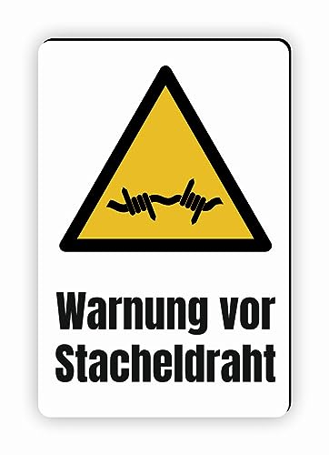 Warnzeichen (W033) Warnung vor Stacheldraht - Eckiges Warnschild mit Text - Warnschild mit Text - nach DIN EN ISO 7010 von Fassbender-Druck Warnzeichen