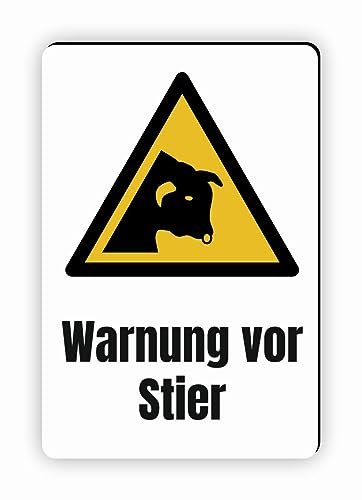 Warnzeichen (W034) Warnung vor Stier - Eckiges Warnschild mit Text - Warnschild mit Text - nach DIN EN ISO 7010 von Fassbender-Druck Warnzeichen