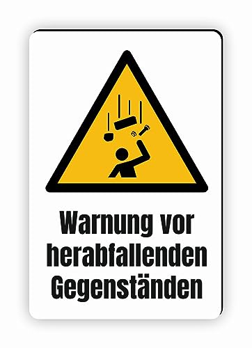 Warnzeichen (W035) Warnung vor herabfallenden Gegenständen - Eckiges Warnschild mit Text - Warnschild mit Text - nach DIN EN ISO 7010 von Fassbender-Druck Warnzeichen