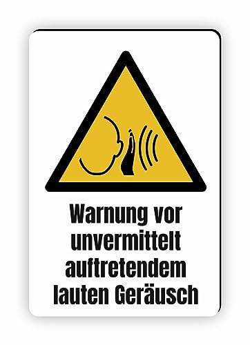 Warnzeichen (W038) Warnung vor unvermittelt auftretendem lauten Geräusch - Eckiges Warnschild mit Text - Warnschild mit Text - nach DIN EN ISO 7010 von Fassbender-Druck Warnzeichen